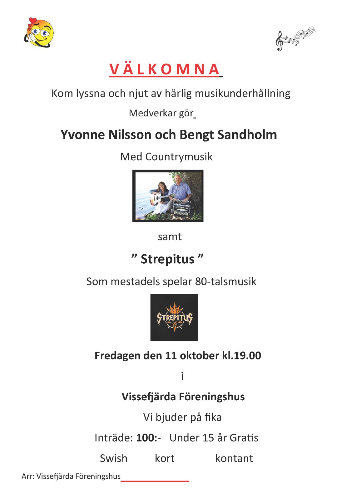 Affisch: 11 okt – Musikkväll med Yvonne Nilsson och Bengt Sandholm